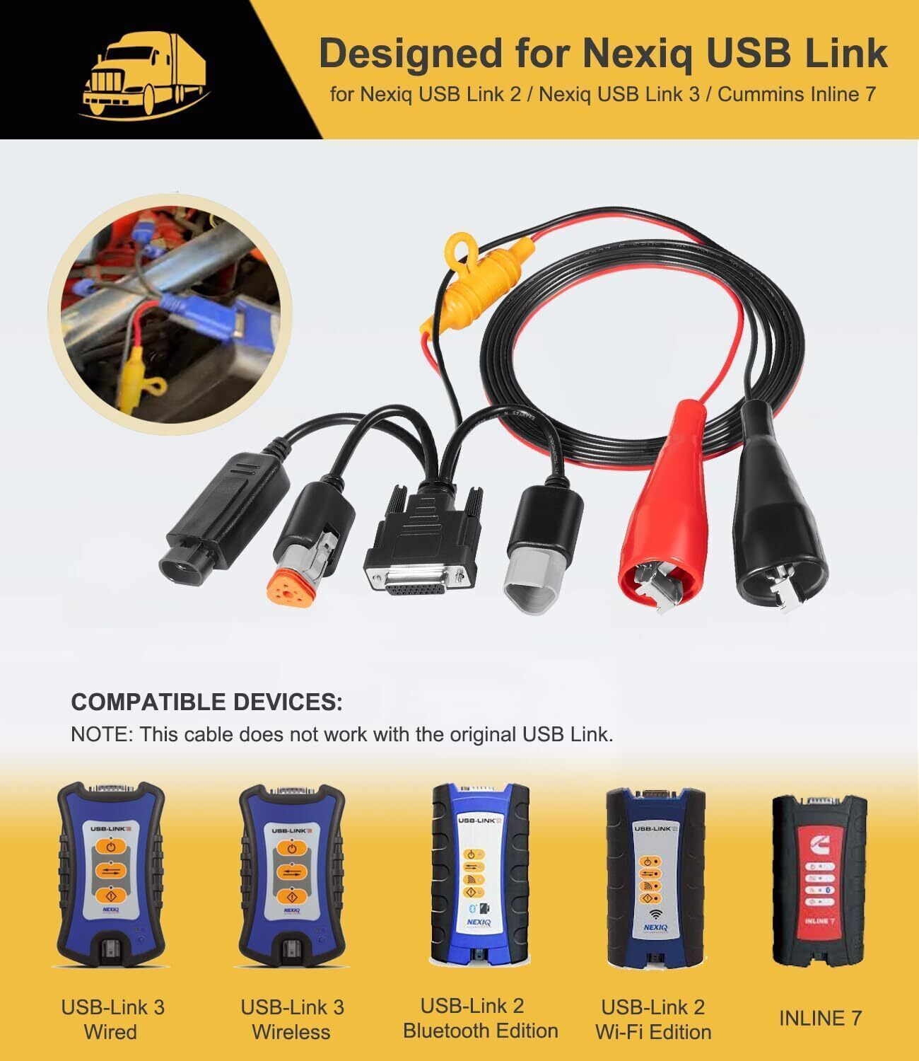MPS-493033 Diagnostic Adapter Cable for Cummins 3-Pin Deutsch USB-Link 2 Link 3