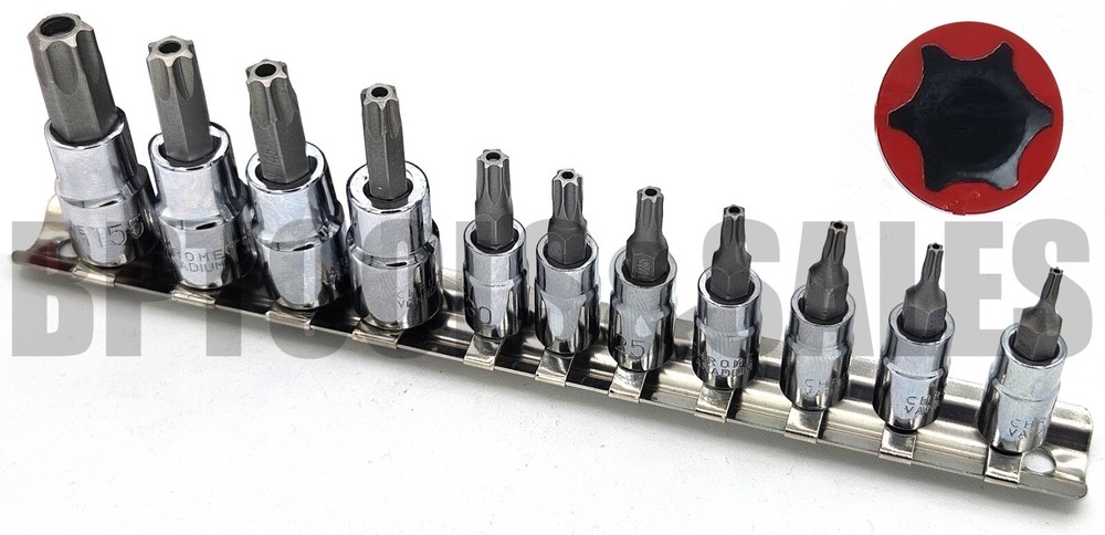11pc 6-POINT Security Star Bit Socket Set Torx Star Tamper Proof Bits w/ Holder