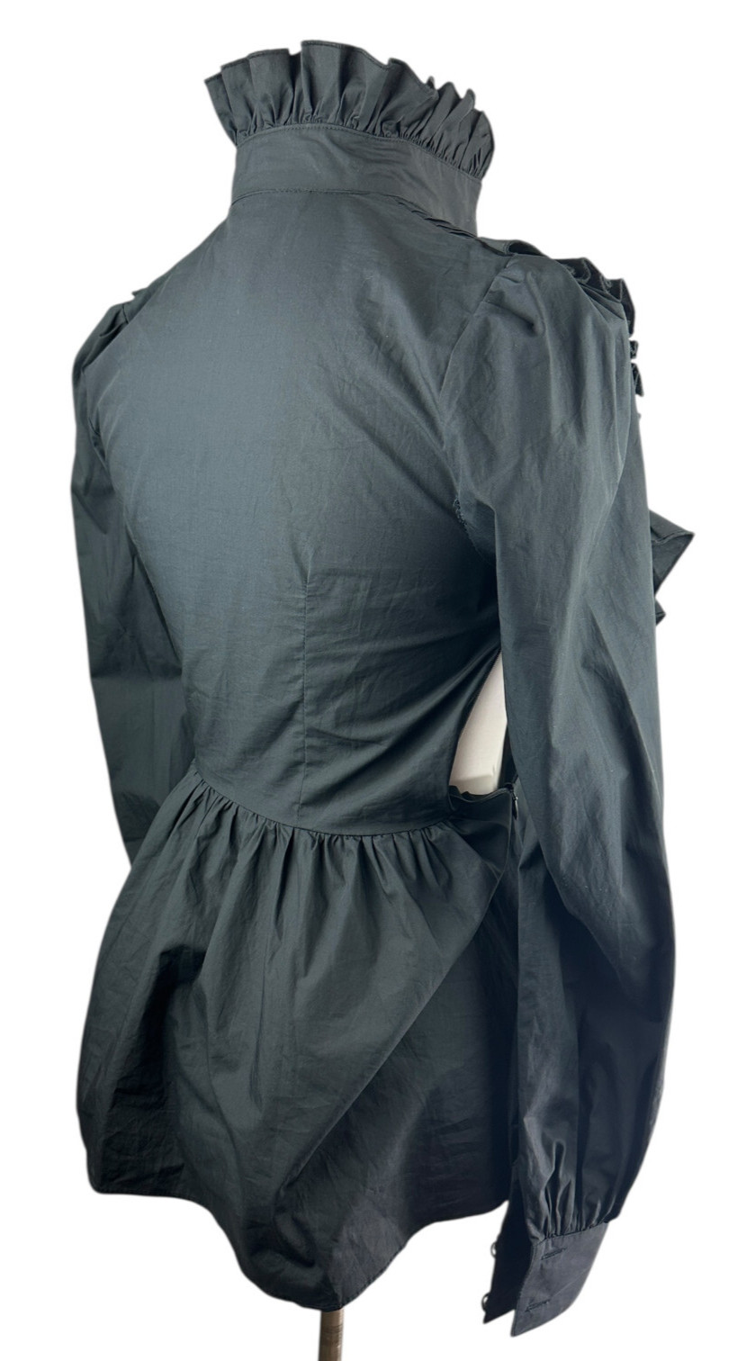 *Flawed* Victorian Choice Black Blouse Steampunk Witchy Goth Button Top Medium