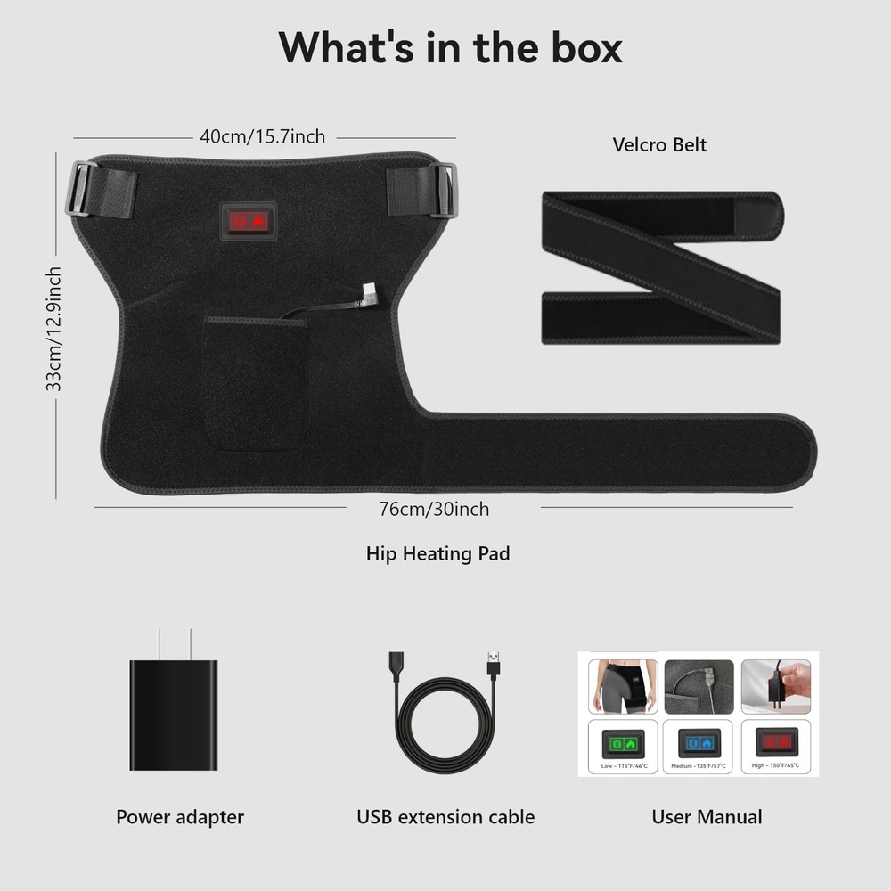 Yabuu Cordless Heated Hip Joint Support Bracket Heating Pad with Massage, Use...