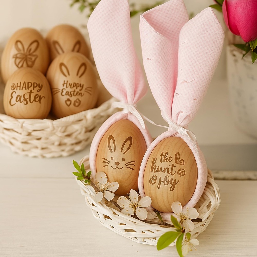 10 Pcs Wooden Easter Egg Decor Easter Table Centerpieces Resurrection Egg Laser