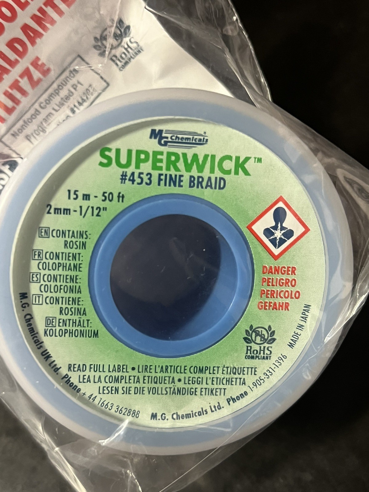 MG Chemicals Superwick #453 Desoldering Braid, #3 Fine Braid, 50' Roll, Sealed