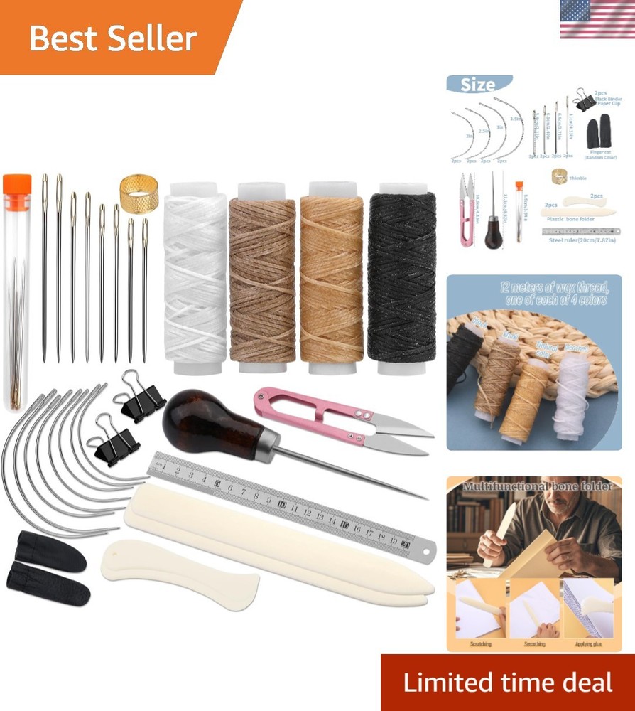 Complete Bookbinding Supplies Set - 33 Pieces with Awl, Thread & Folder Tools