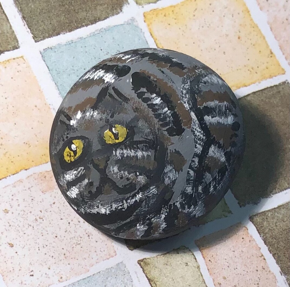 painted rocks art Cat