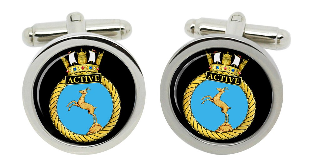 HMS Active, Royal Navy Cufflinks in Box