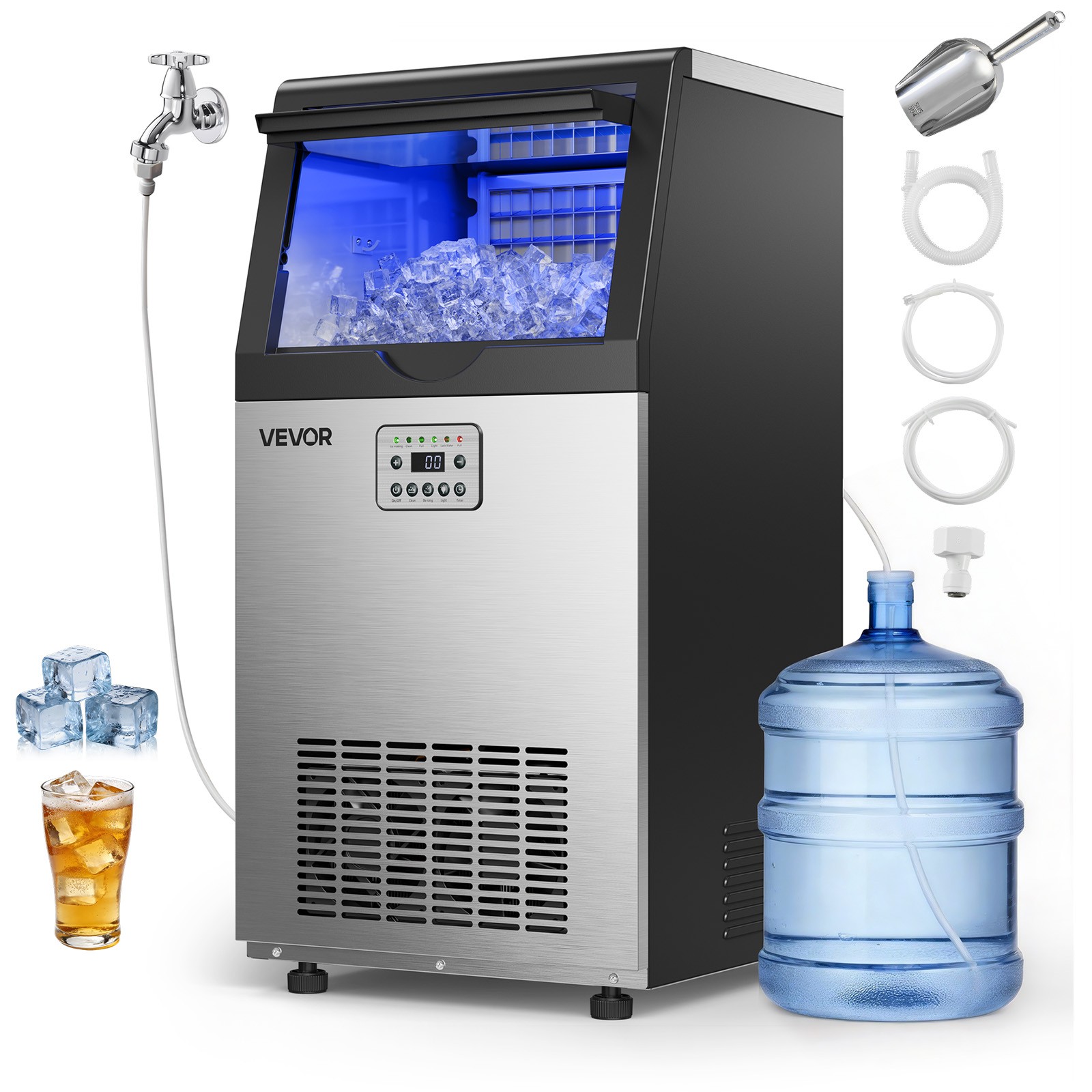 VEVOR Commercial Ice Maker 120 lbs/24h Ice Machine 30 lbs Storage Bar Restaurant