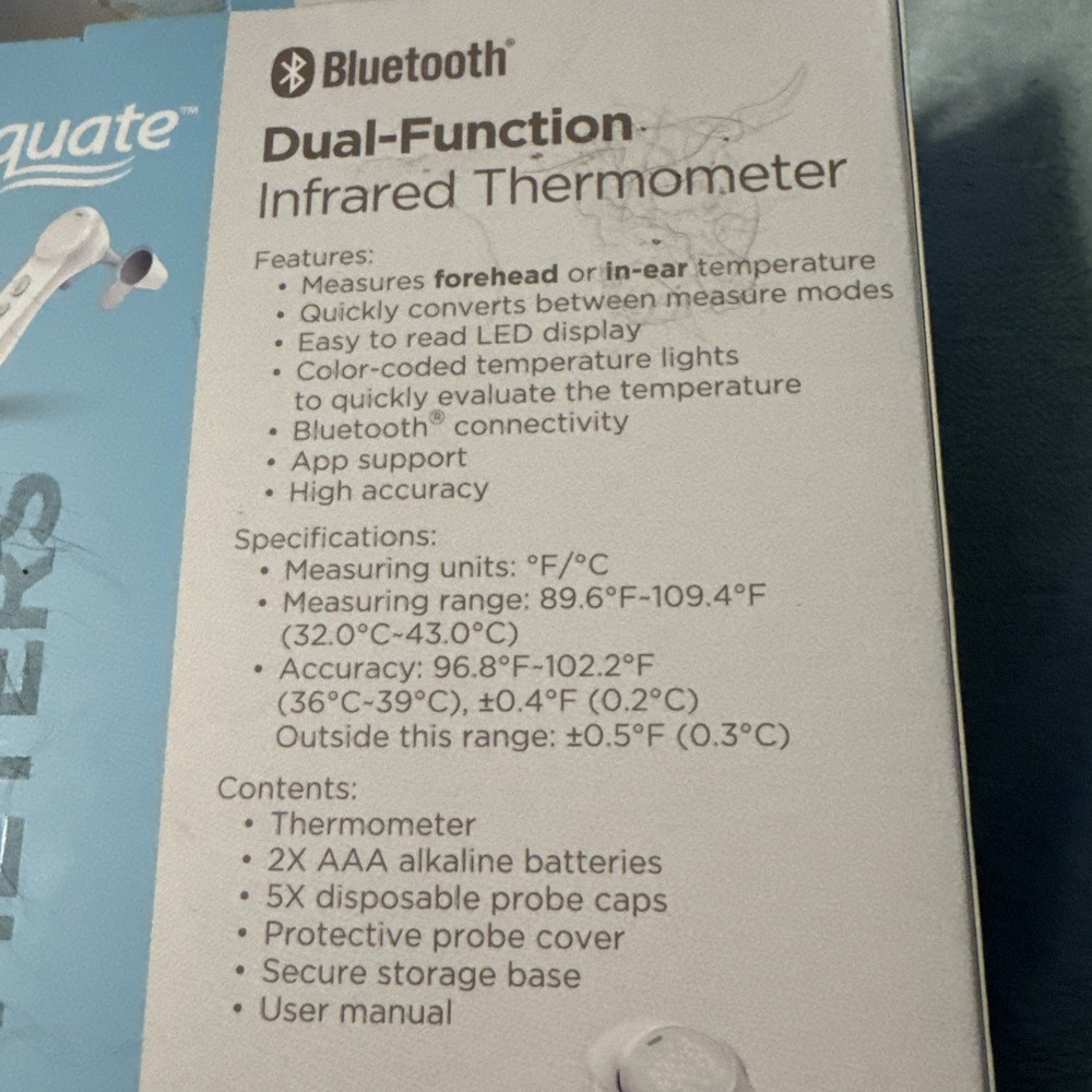 Equate Bluetooth Dual-Function Infrared Thermometer, Forehead /Ear Mode OPEN BOX