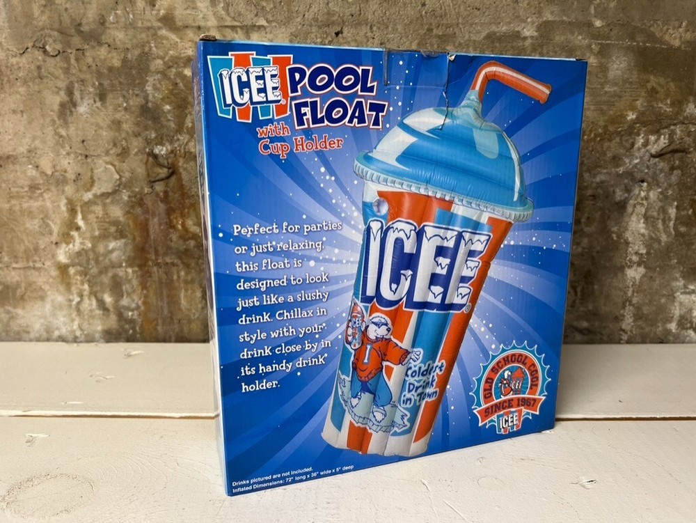 NEW ICEE POOL FLOAT Inflatable 72"x36" with Cup Holder Bear Logo