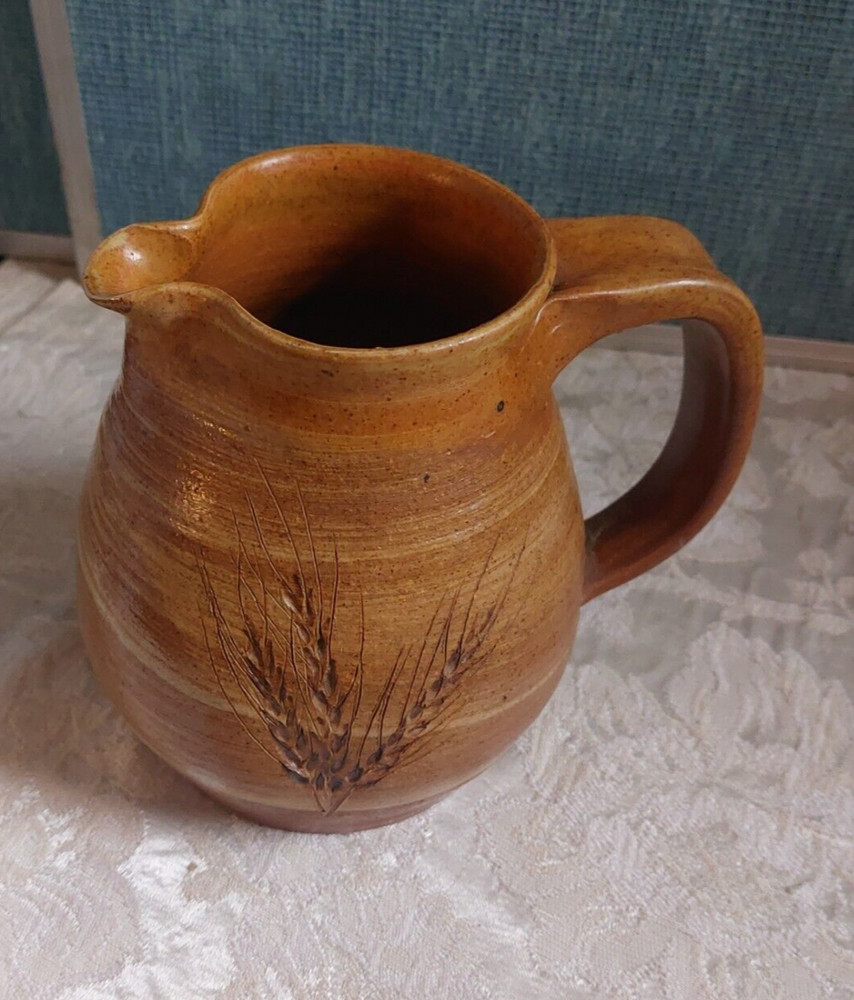 Pitcher Signed Studio Art Pottery Brown Drip Glaze Handcrafted 6"