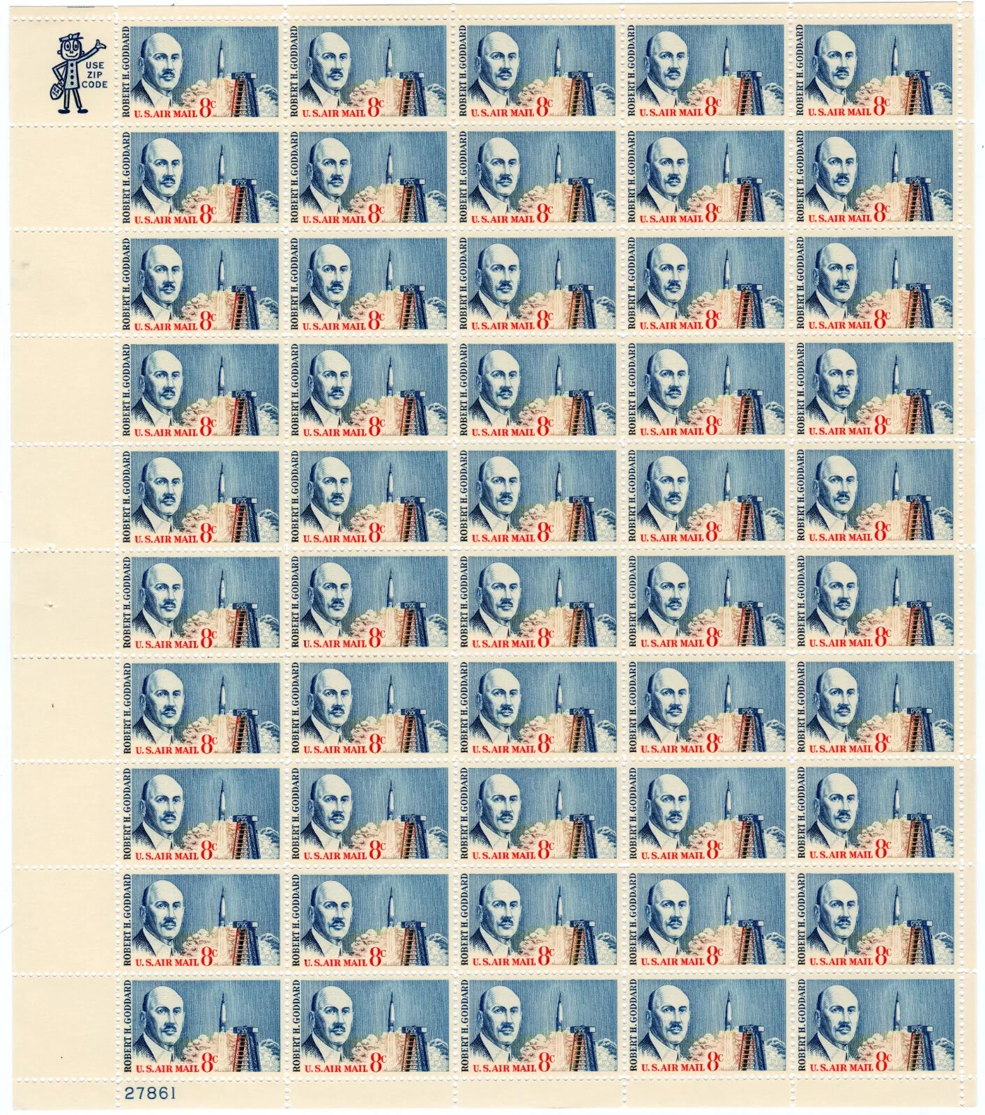 Scott #C 69 Robert H. Goddard Airmail Sheet of 50 Stamps - MNH