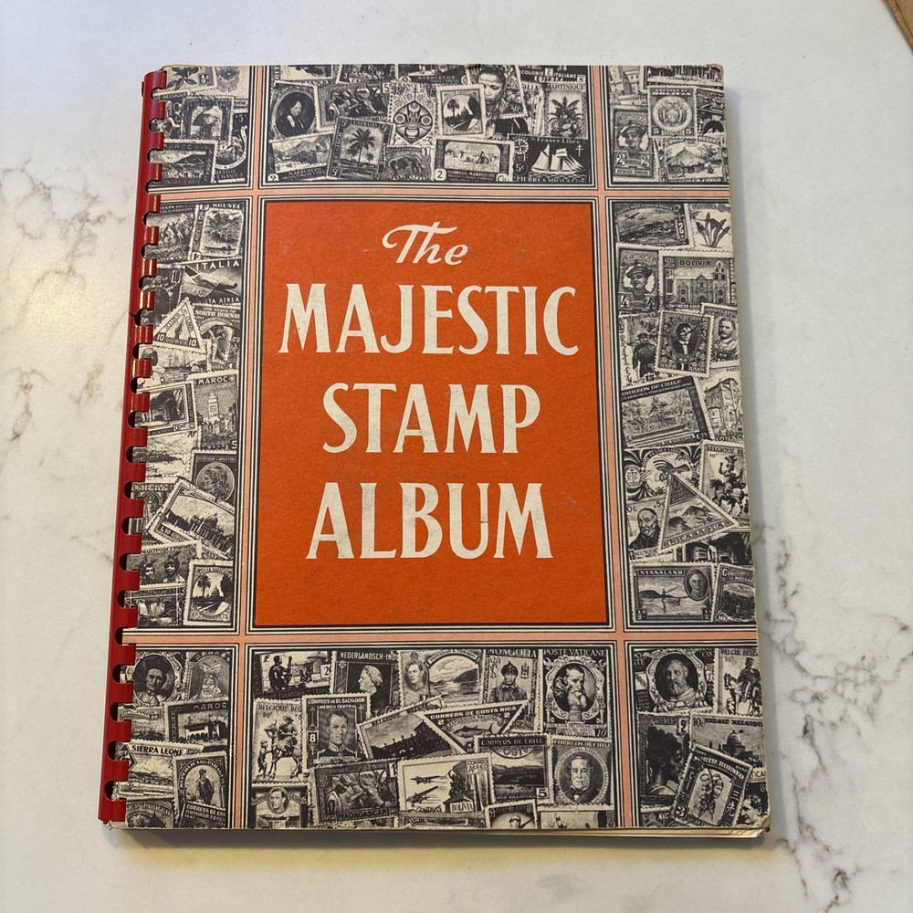 Vintage 1963 Grossman The Majestic Stamp Album Book With Some Stamps EUC