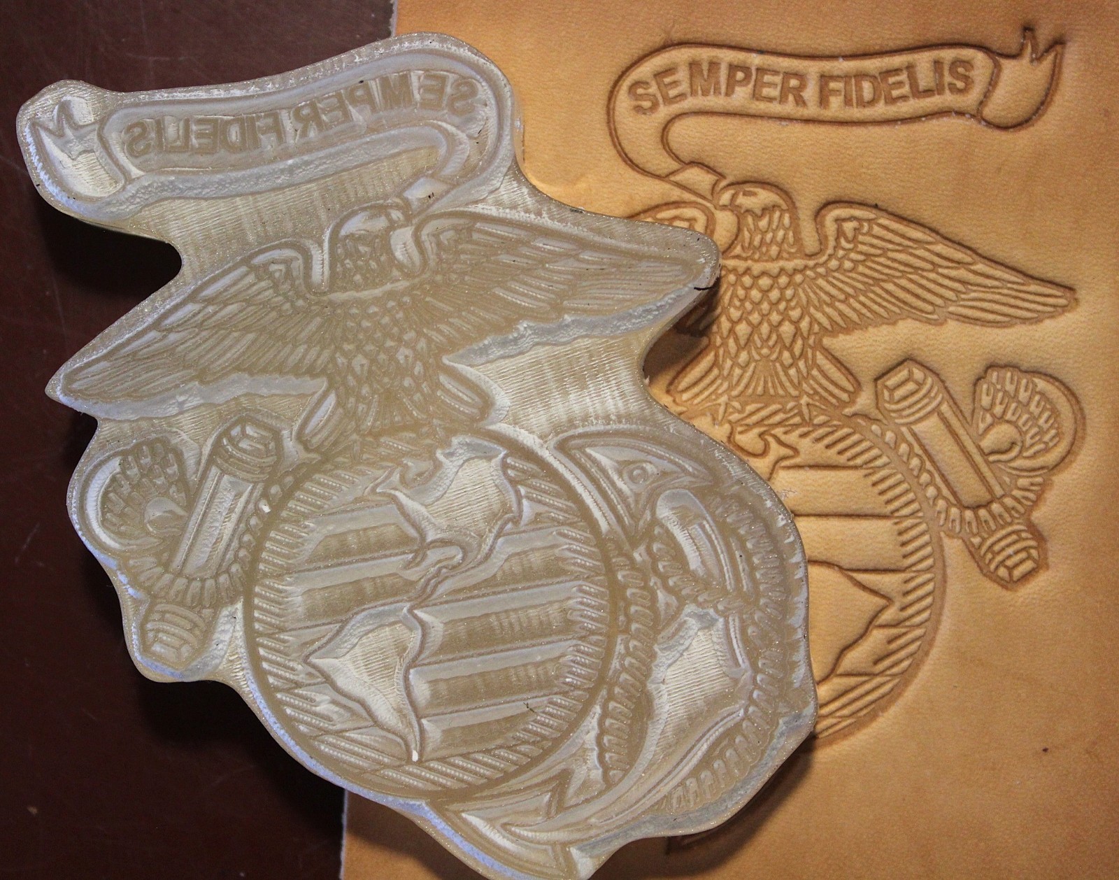 ACRYLIC Leather Embossing Stamp MARINES INSIGNIA for Veg Tanned Leather