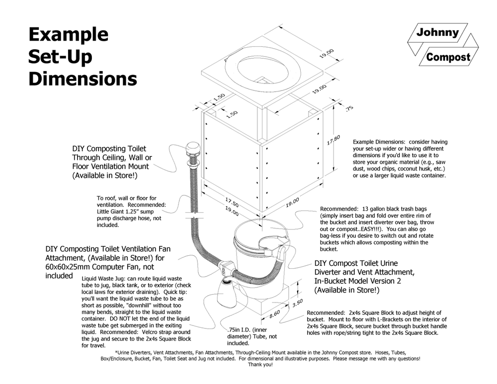 DIY Compost Toilet XL Urine Diverter and Ventilation Kit