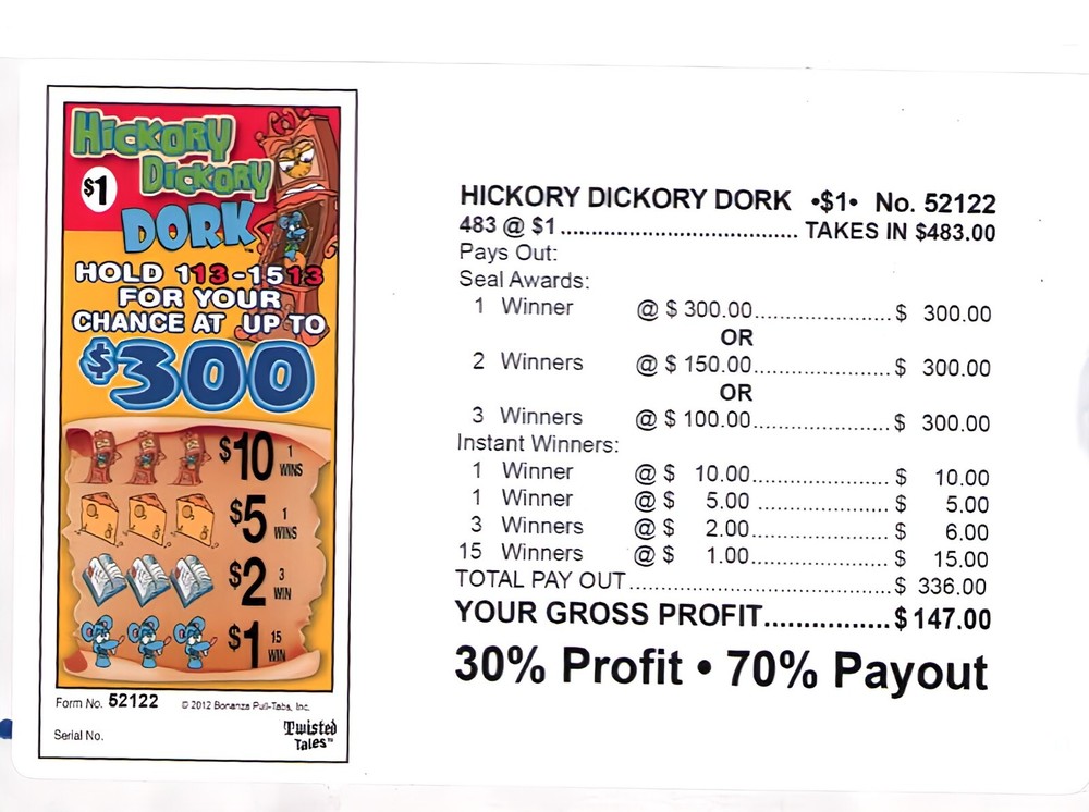 Hard Card - Pull Tickets- Tab - Game - Hickory Dickory Dork