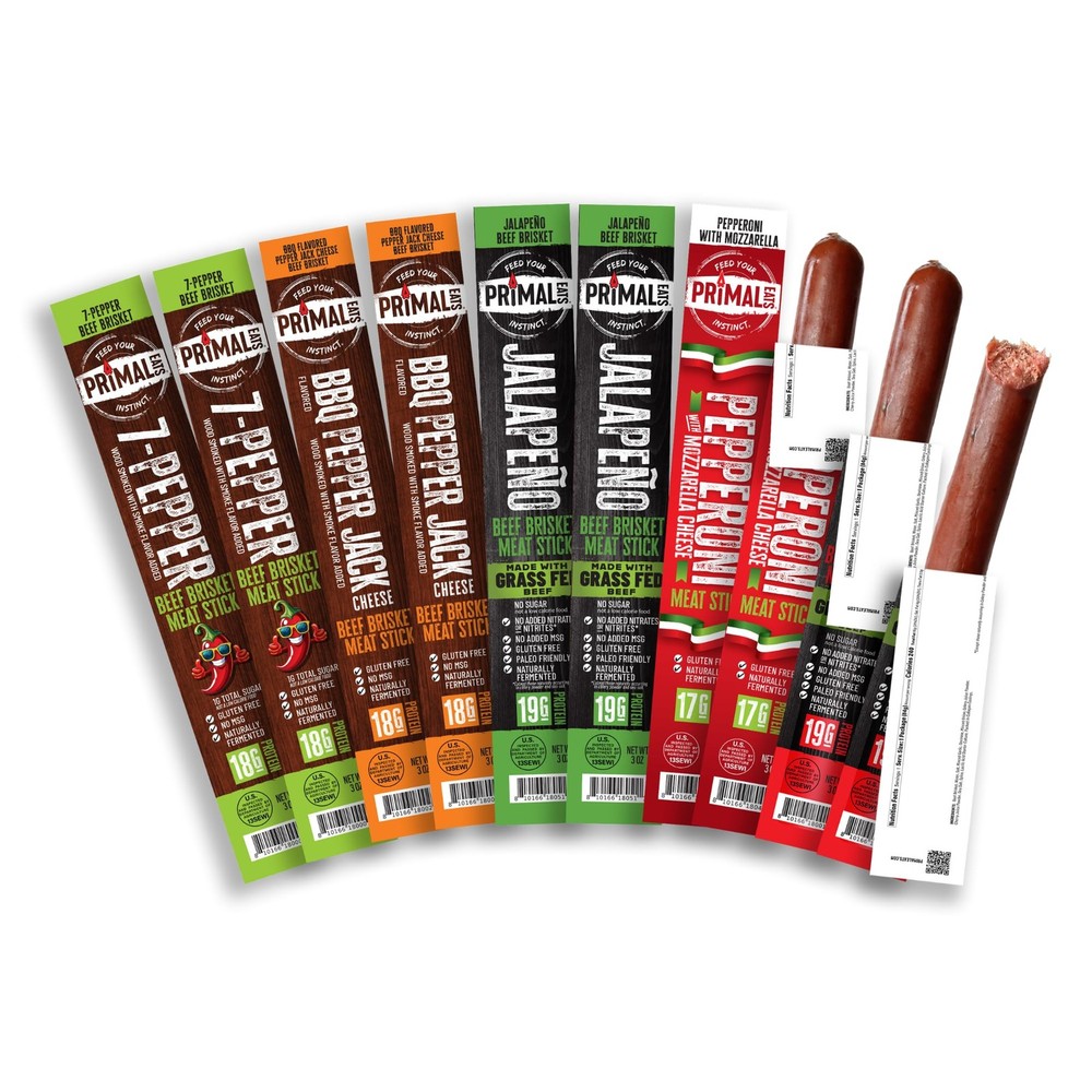 Primal Eats Sample Pack 100% Grass Fed Beef Brisket Meat Sticks, 3oz 10Pack  ...