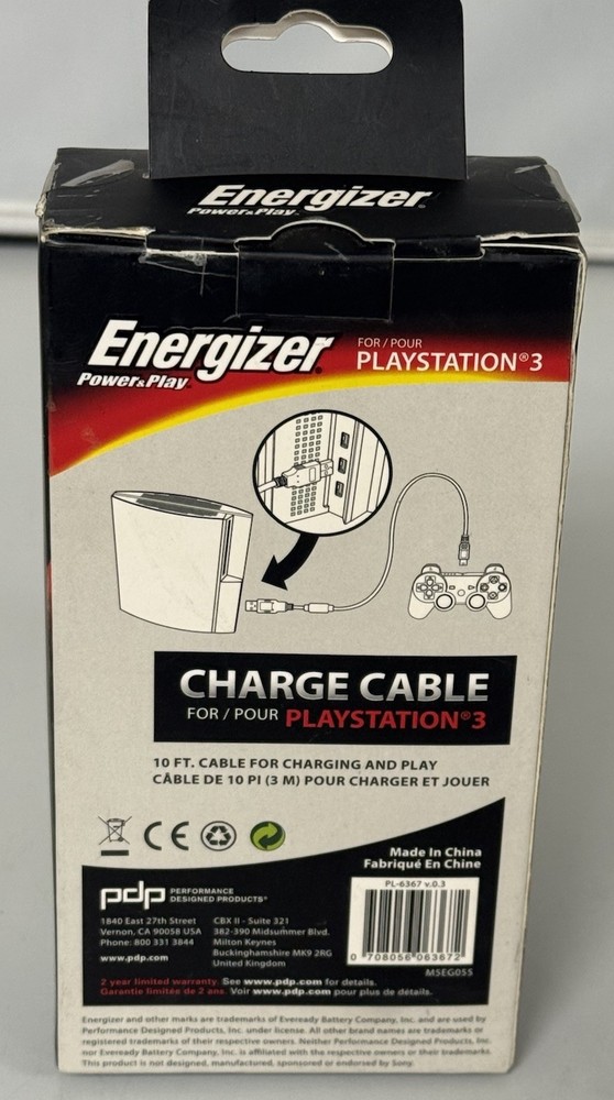 Energizer Charge Cable for Playstation 3
