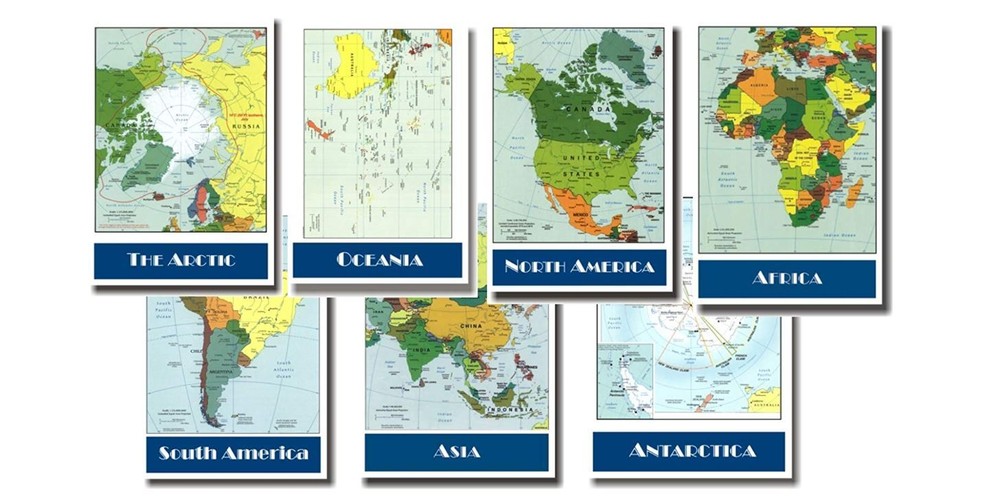 Continent Maps Educational Geography - 7 POSTER SET