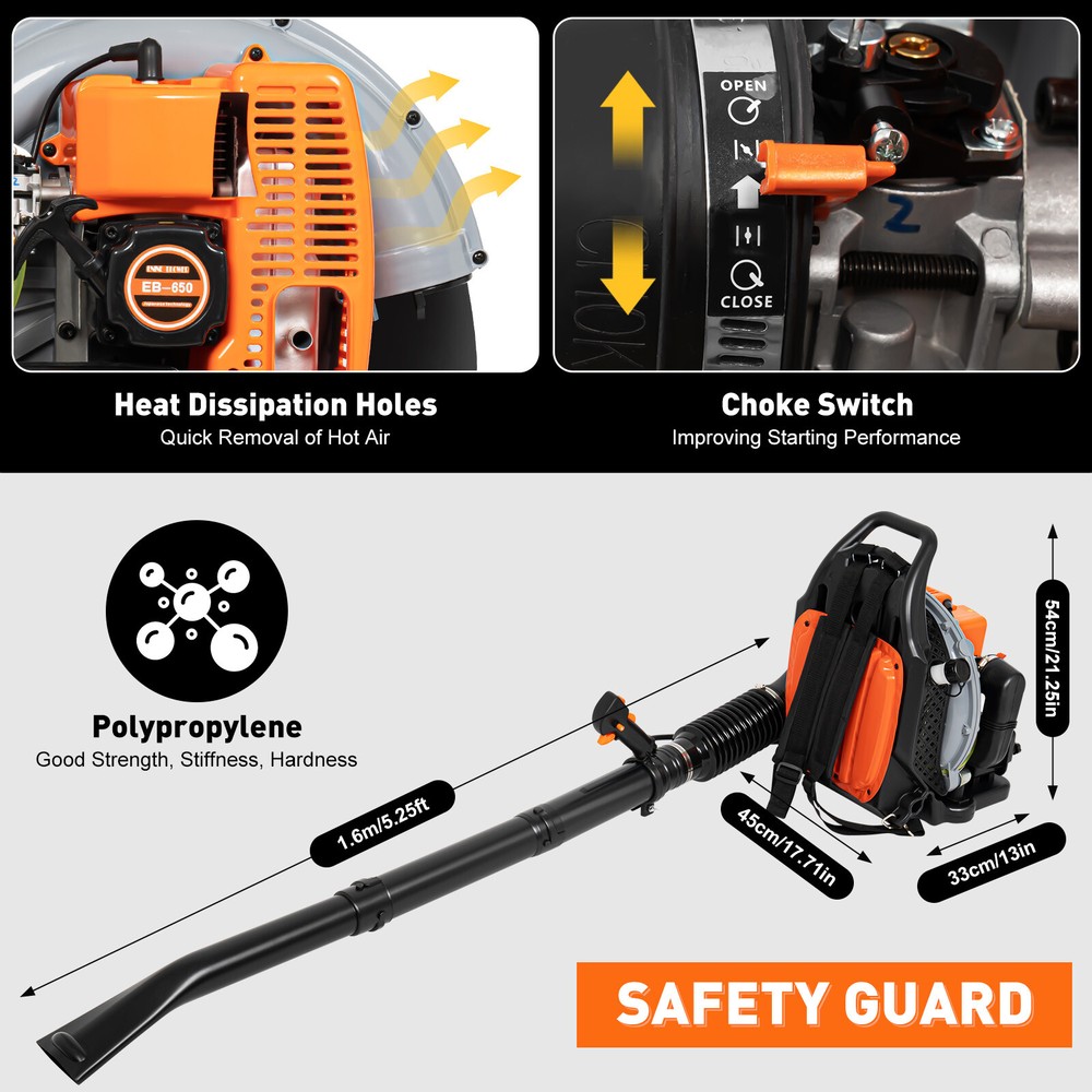 Commercial Backpack Gas Leaf Blower Manual Start 63cc Two-stroke Engine
