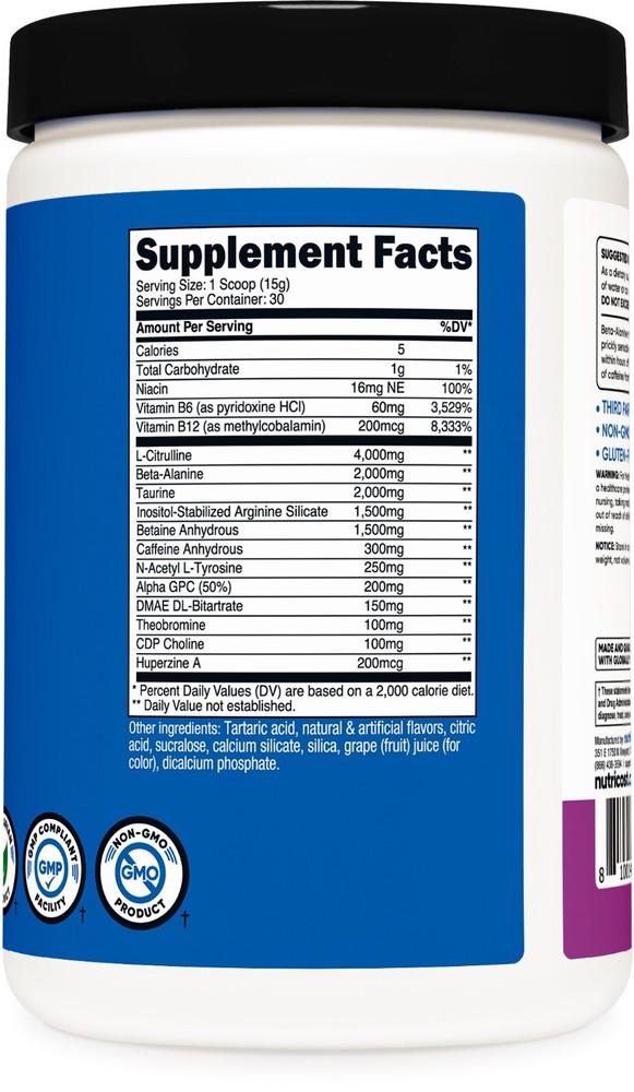 Nutricost Pre-X, Extreme Pre-Workout Powder Complex, Grape, 30 Servings