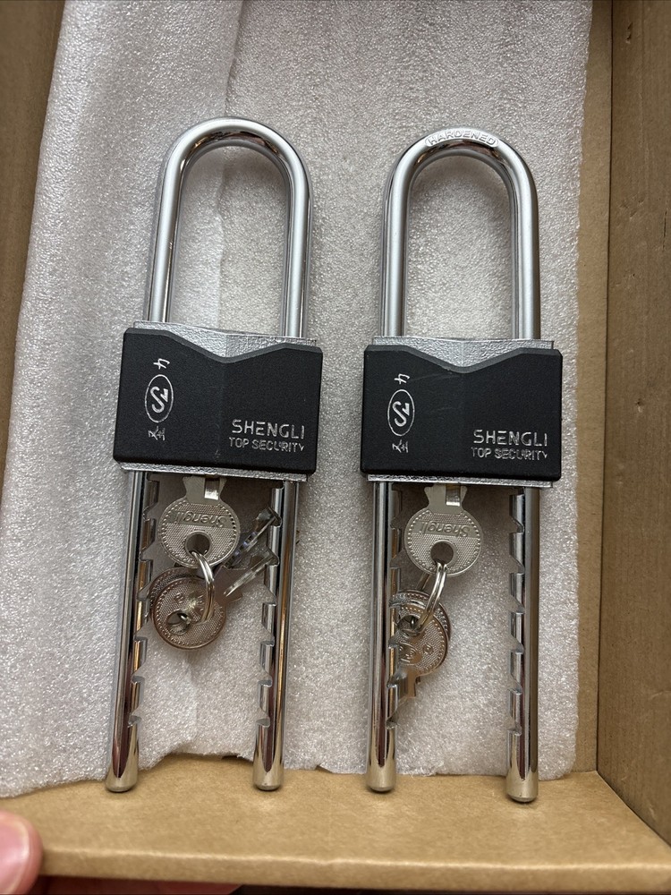2 Pcs Long Shackle Padlock with Key Solid Metal Removable Adjustable Length.