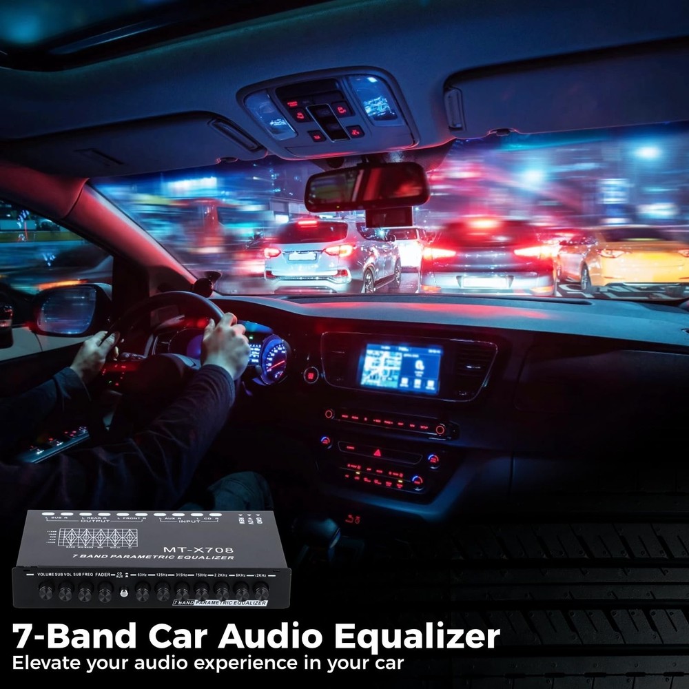 7-Band Car Audio Equalizer, Graphic Equalizer Black