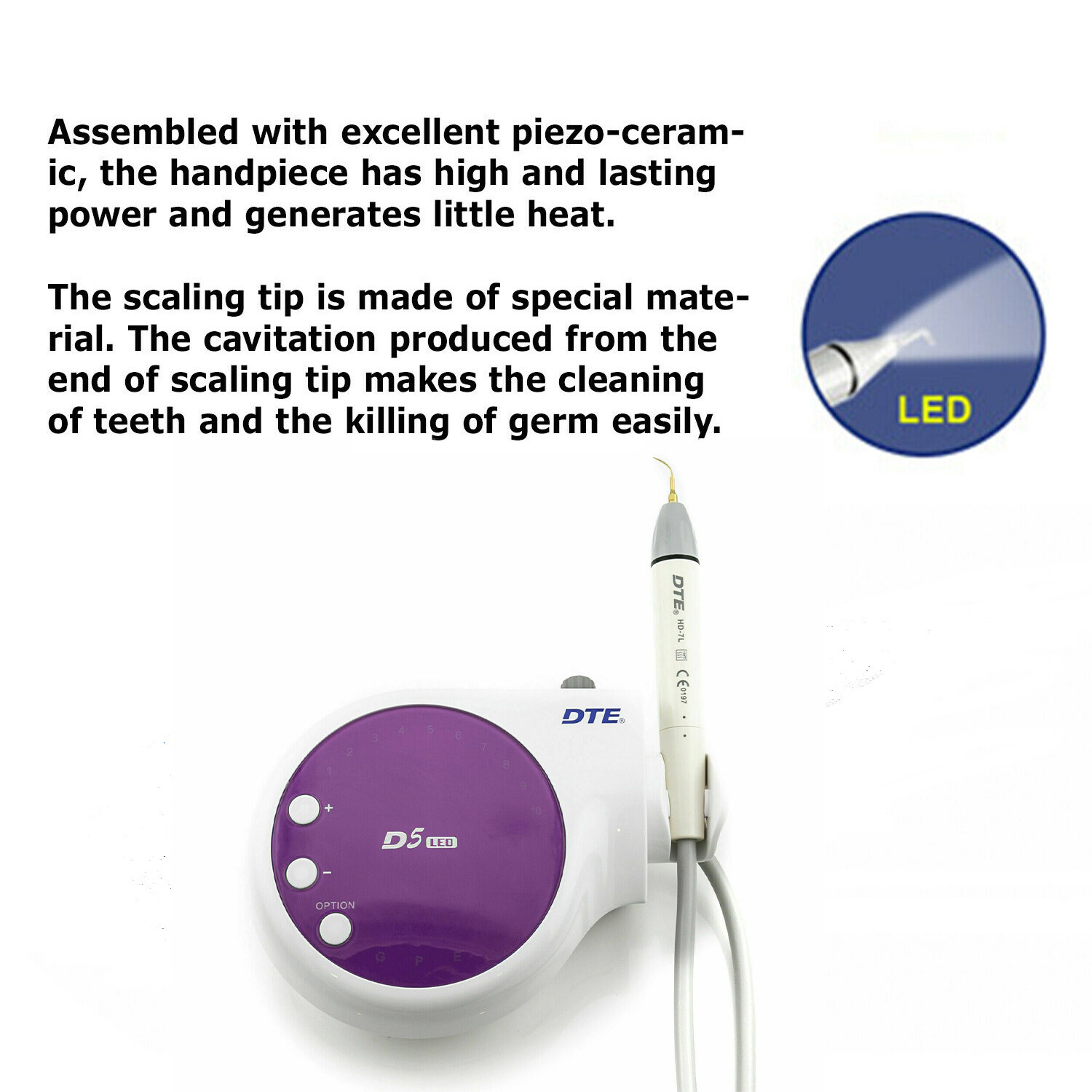 Original Woodpecker Dental DTE D1 D5 LED Ultrasonic Piezo Scaler Handpiece 110V
