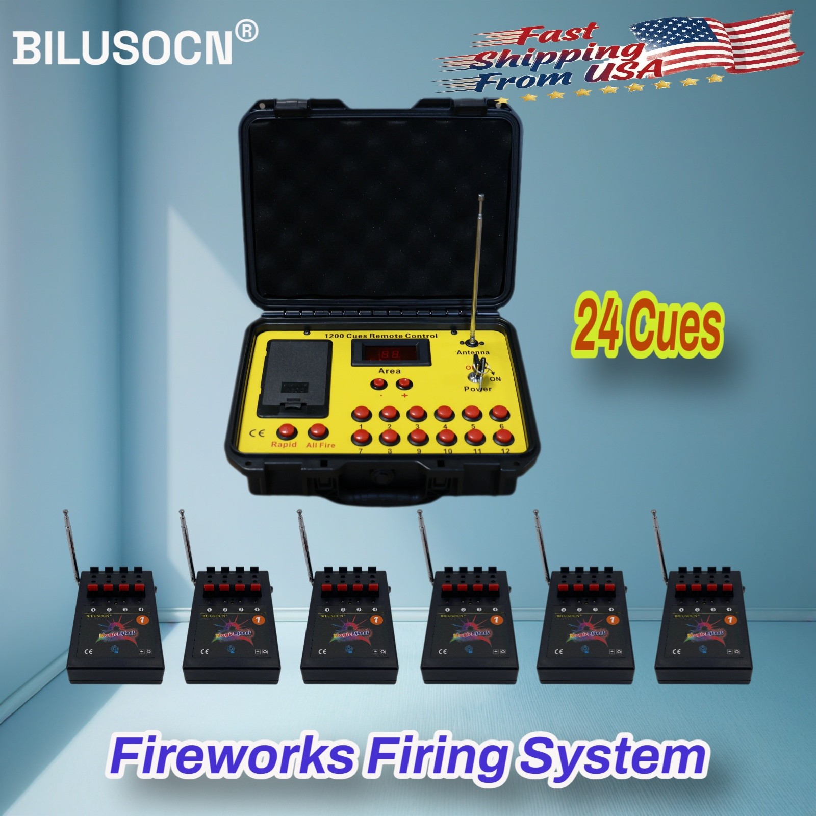 BILUSOCN 24Cue Wireles Fireworks Ignition Firing System Remote Control USA Stock