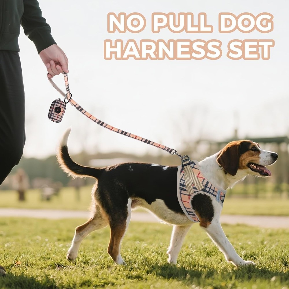 Dog Harness & Leash Set Step in No Pull Soft Pet Harness Reflective Adjustable