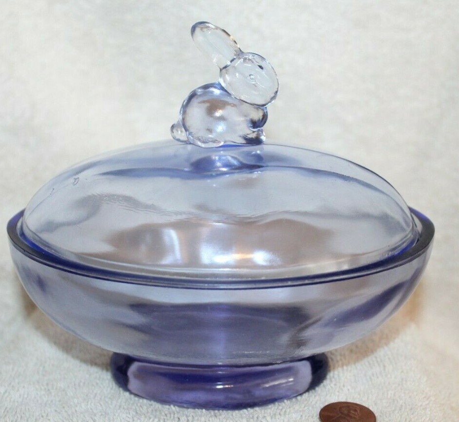 Purple Bunny Rabbit Covered Candy Dish Glass Easter
