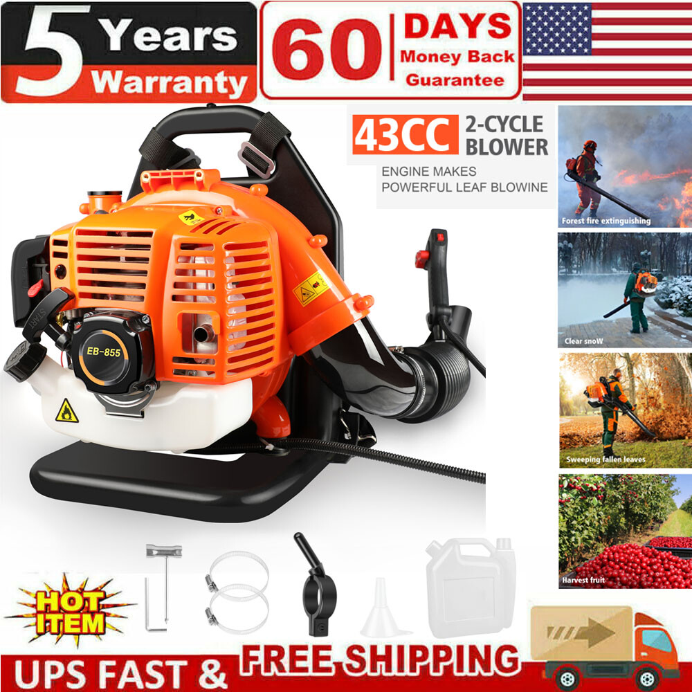 Backpack Leaf Blower Gas Powered Snow Blower 665 CFM 43CC 2-Stroke Engine 3HP