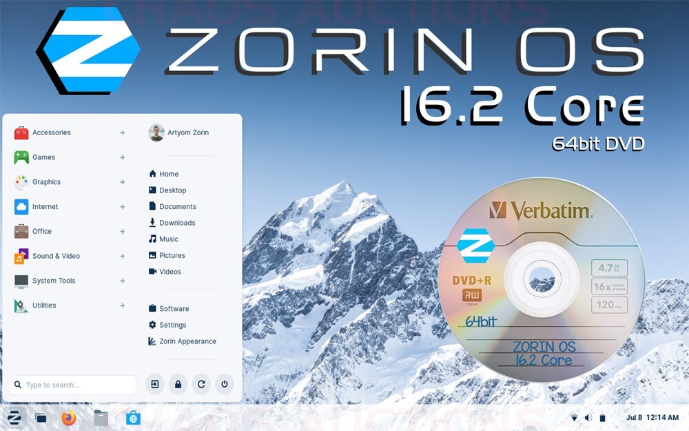 ZORIN OS 16.2 CORE LINUX INSTALL & LIVE 64bit DVD