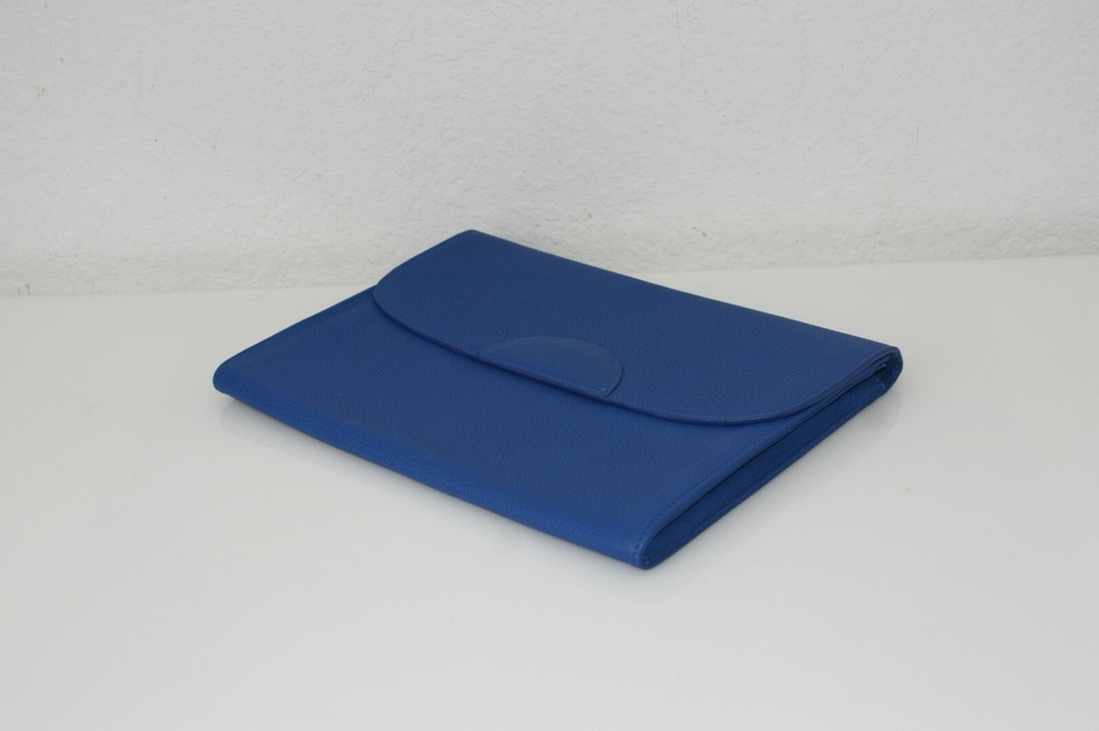 GiGi NY Handcrafted Leather Portfolio Royal Blue Rectangular 3 Section Divided