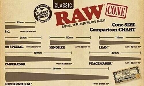 Authentic RAW Classic King Size Pre-Rolled Cones 150 Pack & Free Lighter