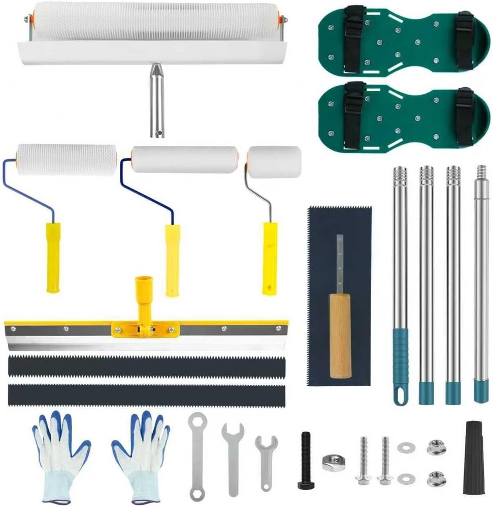 Versatile Self-Leveling Cement Tool Set with Stainless Steel Scraper & Gloves