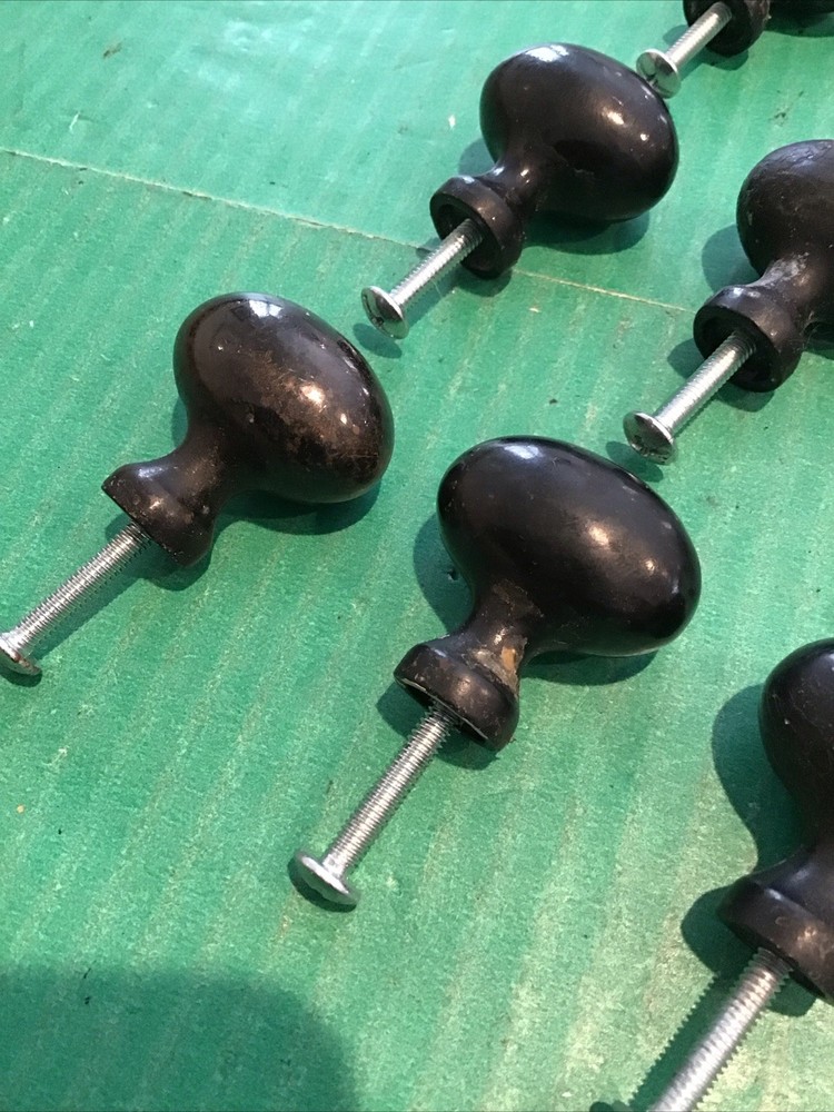Lot of 9 VTG Heavy Egg Oval Drawer Knobs Pulls Solid Metal 1-1/4" Machine Age