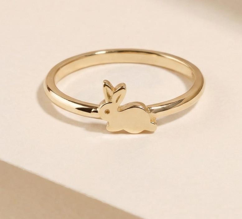 14K Solid Gold Rabbit Ring