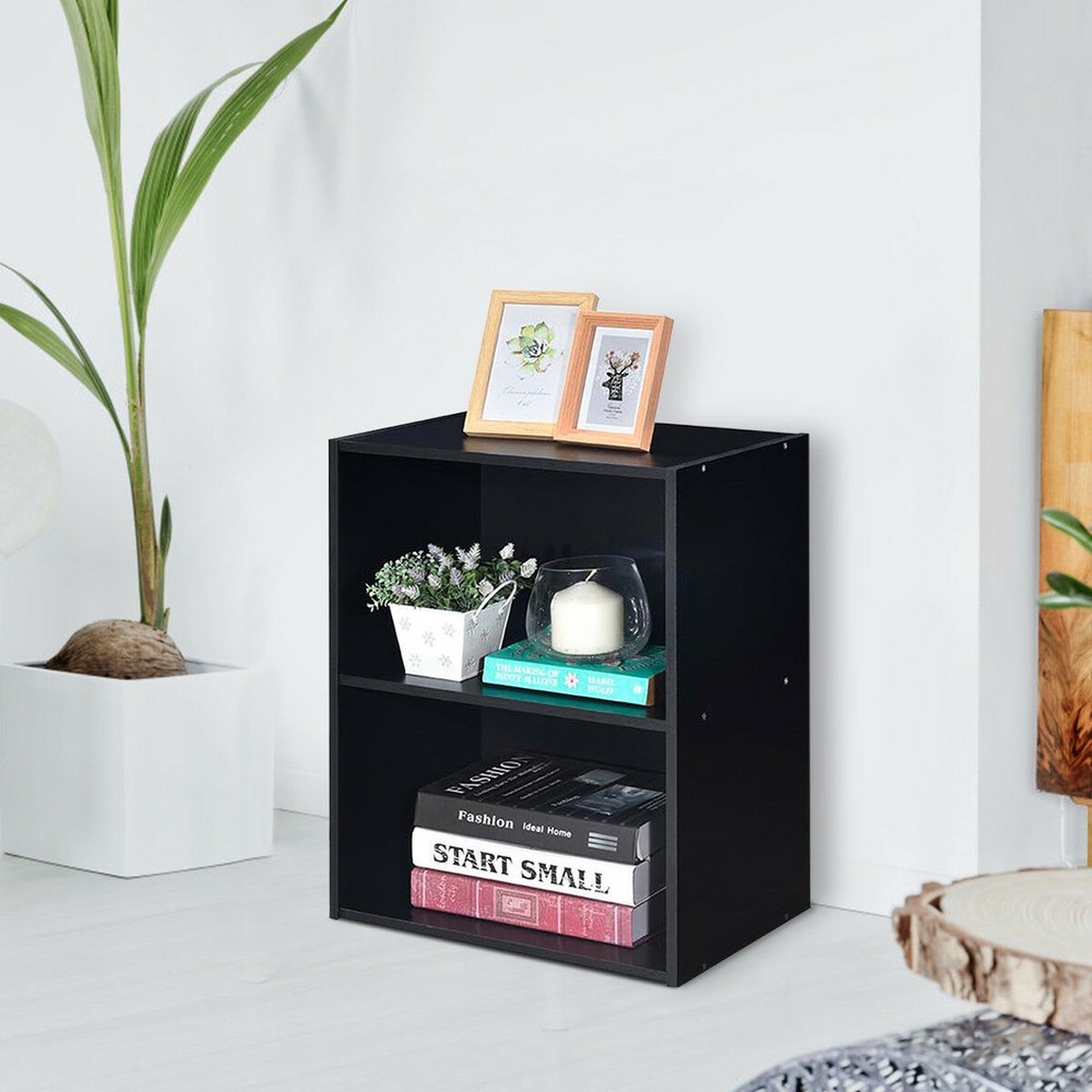 2PCS 2 Tier Open Shelf Night Stand End Table Sofa Side Storage Display Black