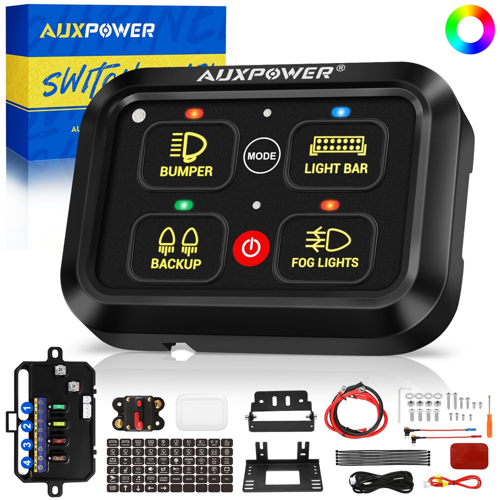 AUXPOWER RGB 4 Gang Switch Panel Toggle Touch On-Off LED Circuit Controller Box