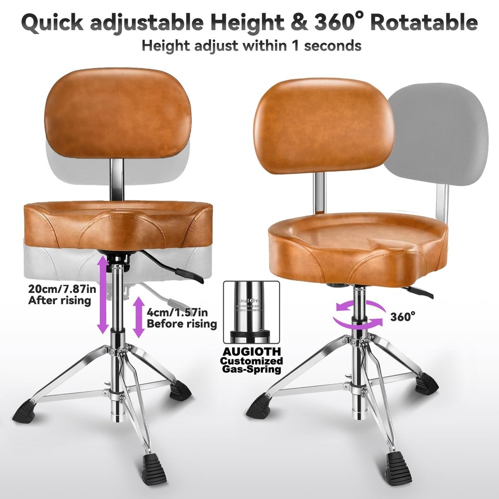 Drum Throne with Backrest Padded Hydraulic Drum Chair Height Adjustable Drum ...