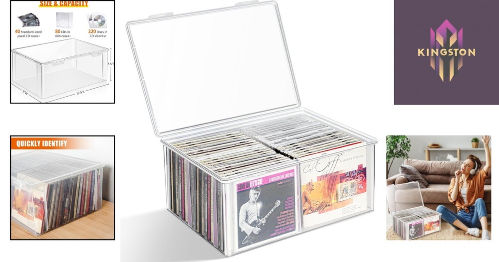Multi-Purpose Clear CD Storage Box – Holds 220 Discs, Stylish Japanese Design