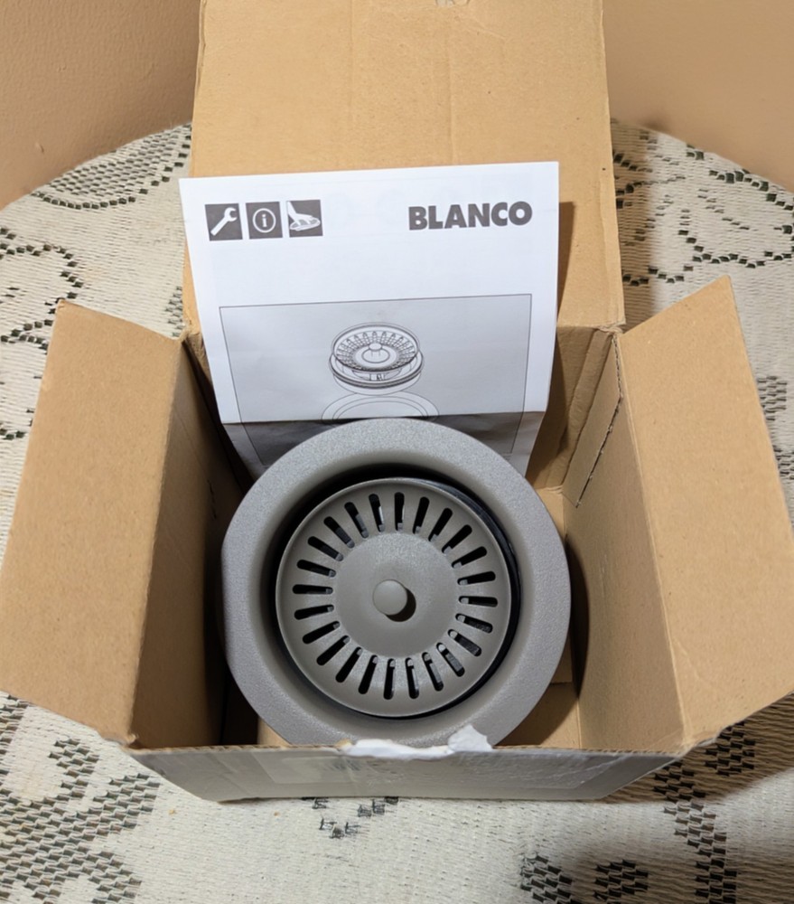Blanco 3.5" Drain Flange + Removable Strainer. Garbage Disposal, Press Down Stop