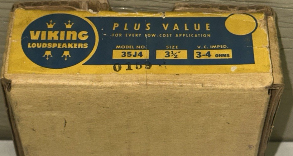 Viking Loudspeaker S-5J4 3.5" 3-4 Ohms Plus Value New Old Stock Box Audio NOS