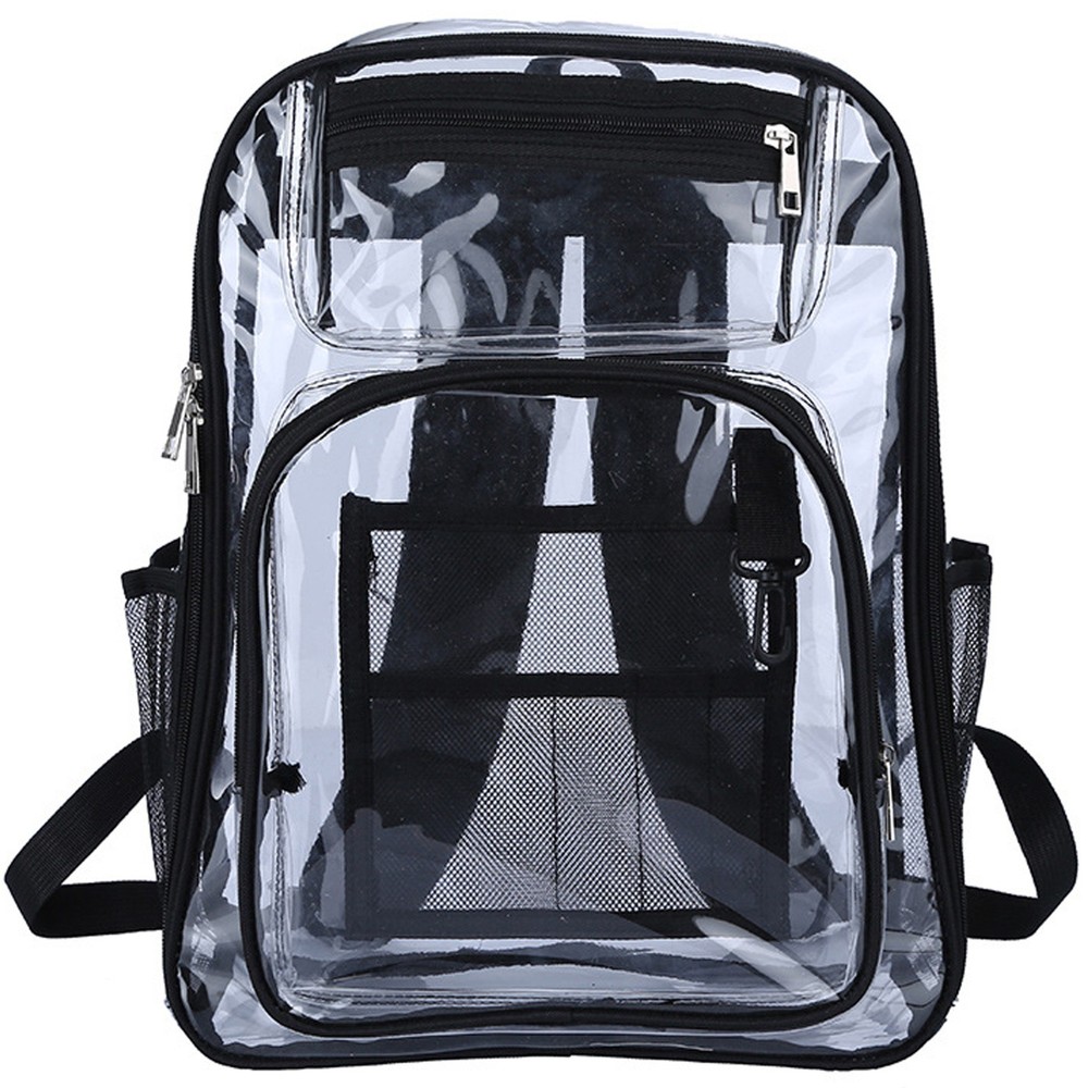 Clear Transparent Heavy-Duty Backpack – Padded Straps, Side Pockets, Durable Bag