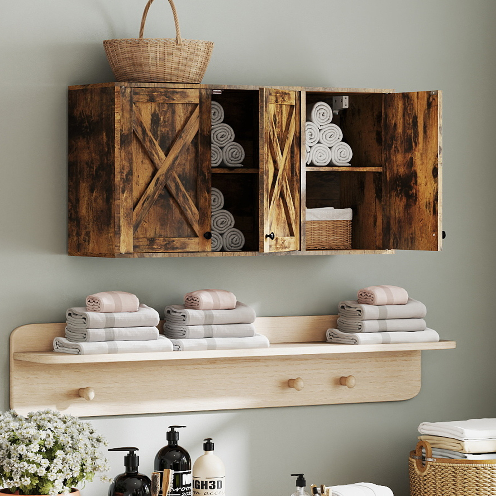 36" 3-Door Wall Cabinet – Storage Organizer for Bathroom, Laundry Room, Kitchen