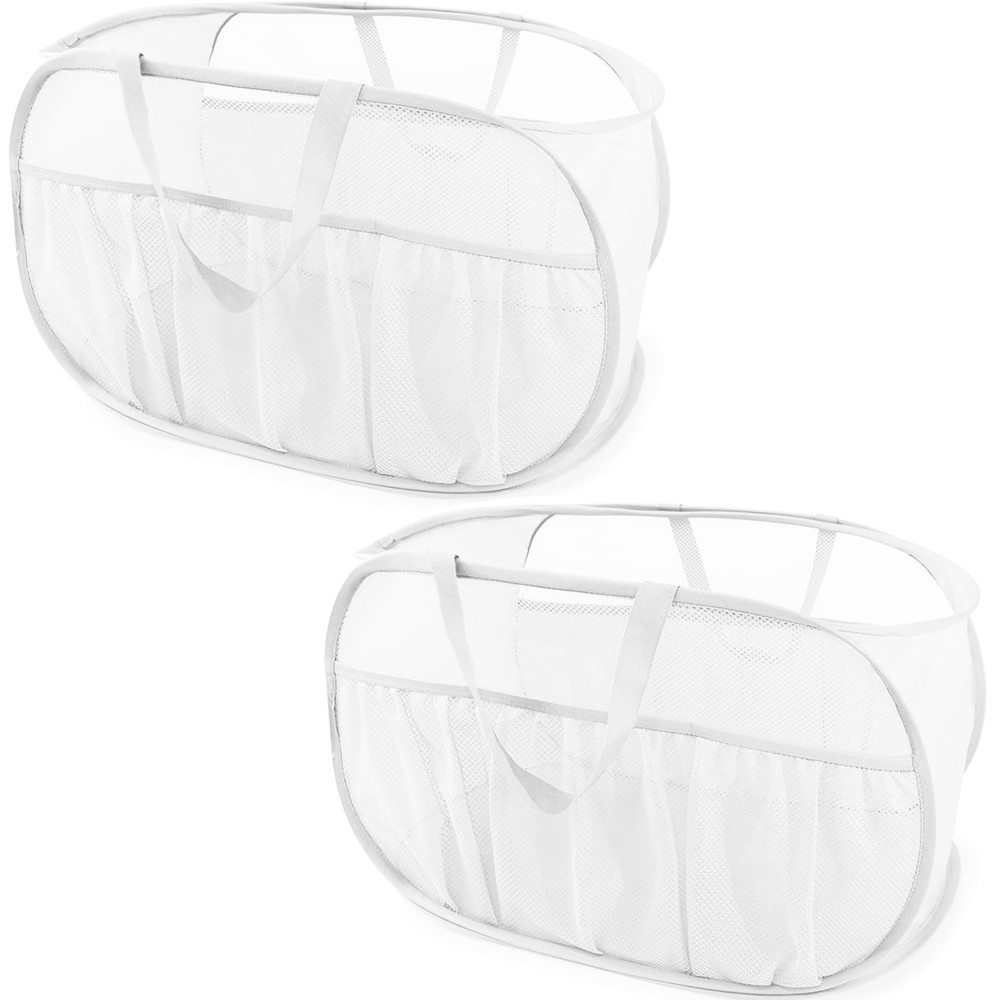 2 Pack Collapsible Laundry Baskets, Upgrade Pop Up Laundry Hamper with Conven...