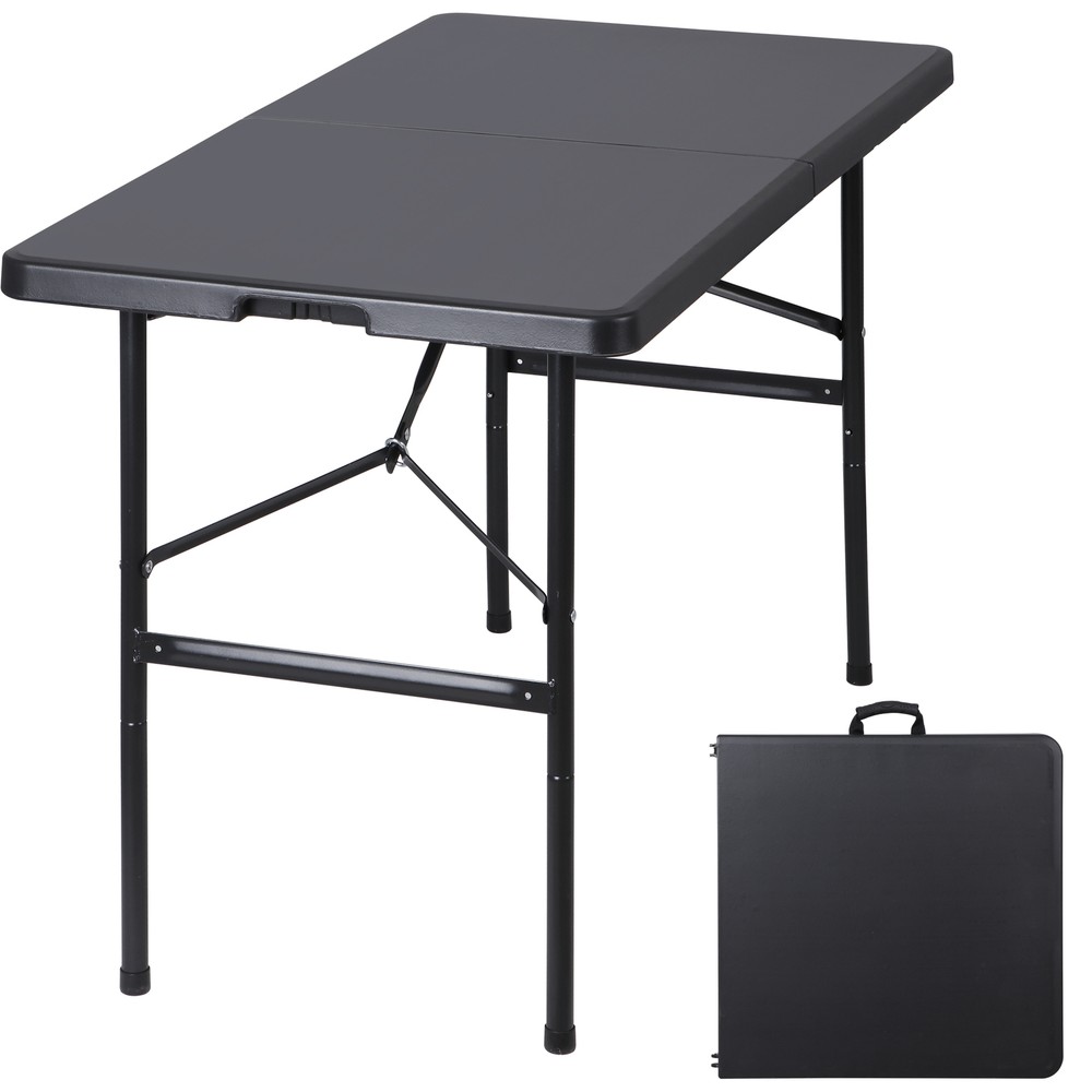 2PCS Folding Table 4FT Fold-in-Half Utility Dining Table for Camping w/ Handle