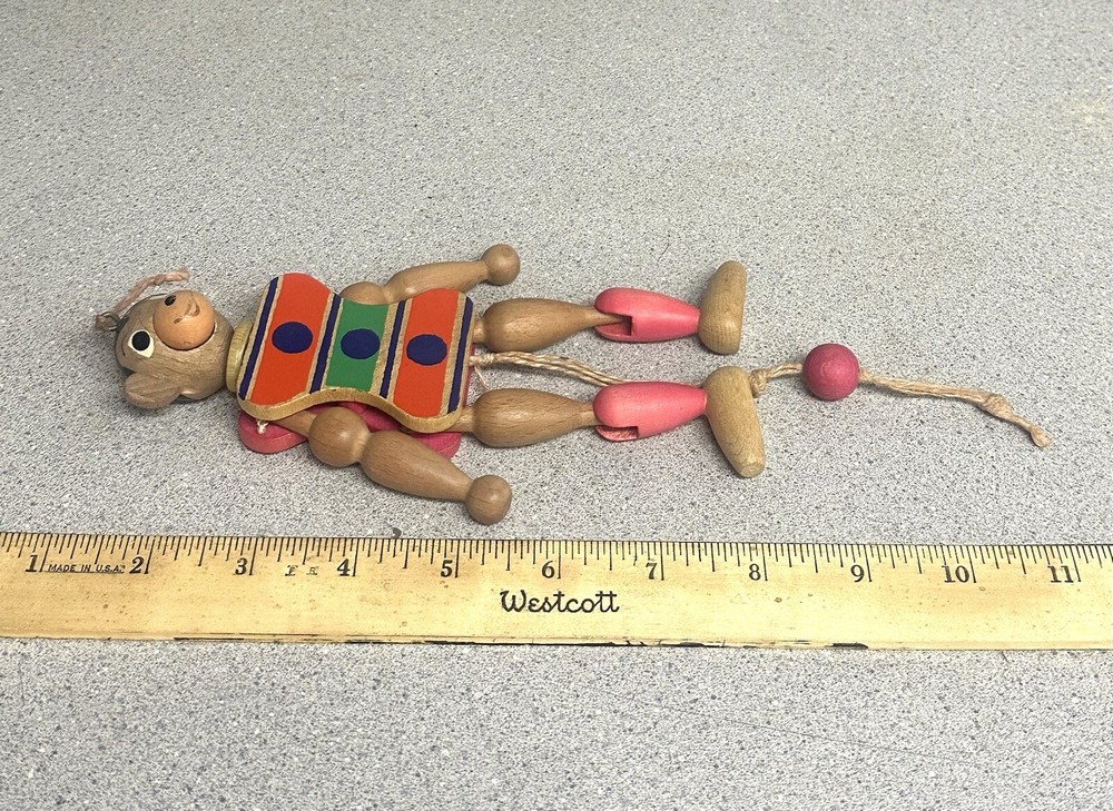 Wooden Monkey Pull String Puppet/Jumping Jack Vintage Toy Made In Austria