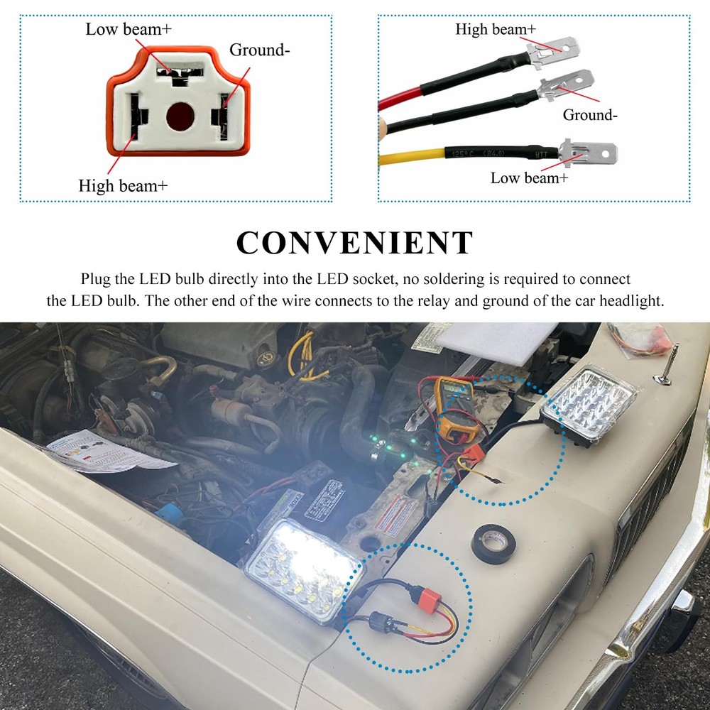 2PCS Ceramic H4 9003 HB2 Wiring Harness Headlight Socket, Pigtail Socket Female