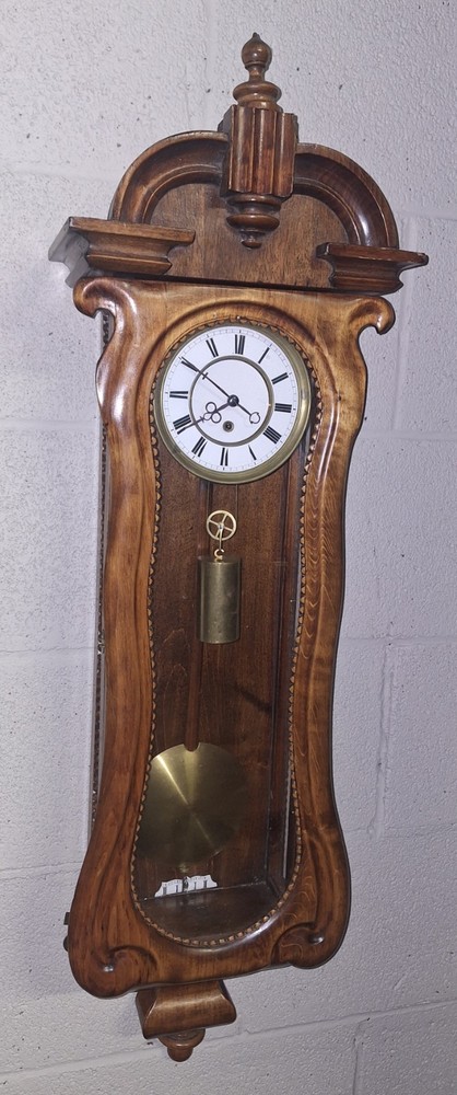 Antique One Weight Wall Clock Vienna Regulator Working Fine Walnut Case