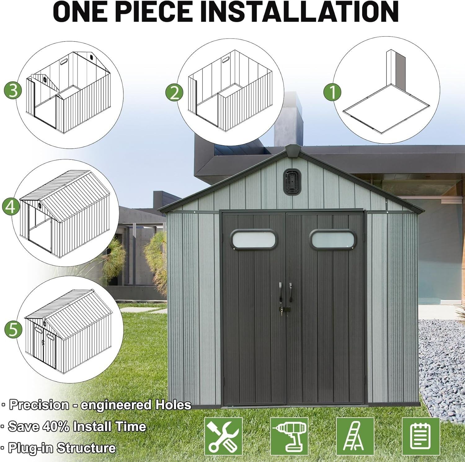 Domi 8'X12' Outdoor Resin Storage Shed,Plastic Garden Shed w/Lockable Door
